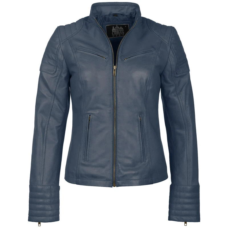 URBAN 5884 Angelina Soft d'Agnello, Real Jacket, Short and Slim Leather Jacket for Women, blue, XL