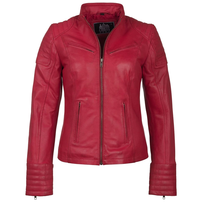 URBAN 5884 Women's Angelina Soft Lamb, Short and Bodycon Leather Jacket, red, M