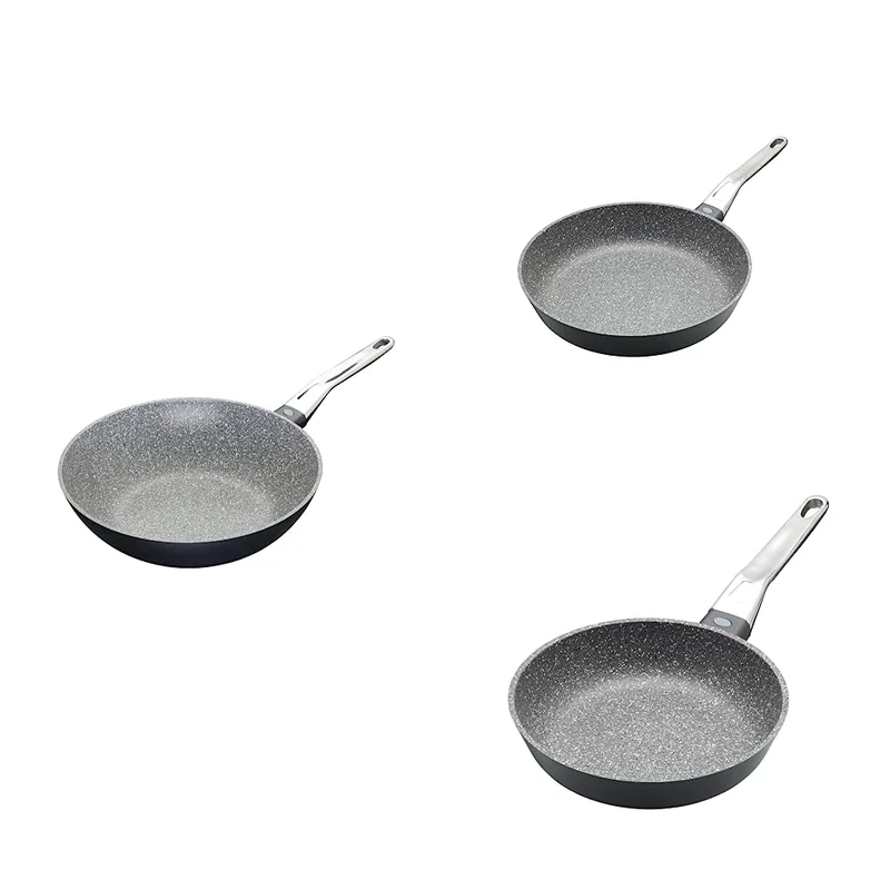 Bundle of MasterClass Cast Aluminium Frying Pans, Non-Stick, 28 cm (11"), and 20 cm (8"), Grey + MasterClass Wok, Non-Stick Induction-Safe Cast Aluminium, 28 cm (11"), Grey