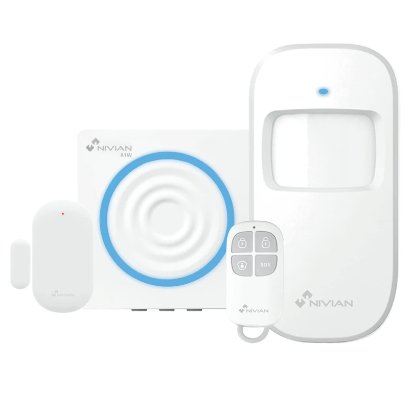 Nivian - Alarm system for home and business without monthly fees | Wi-Fi alarm kit with remote control via Tuya App | SOS function | Easy installation without cables