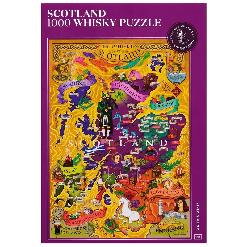 Whisky Puzzle Scotland - Exciting and Educational 1000 Pieces Jigsaw Puzzle for Adults - Unique Hand-drawn Puzzle Map of Scotish Whisky - Image 1