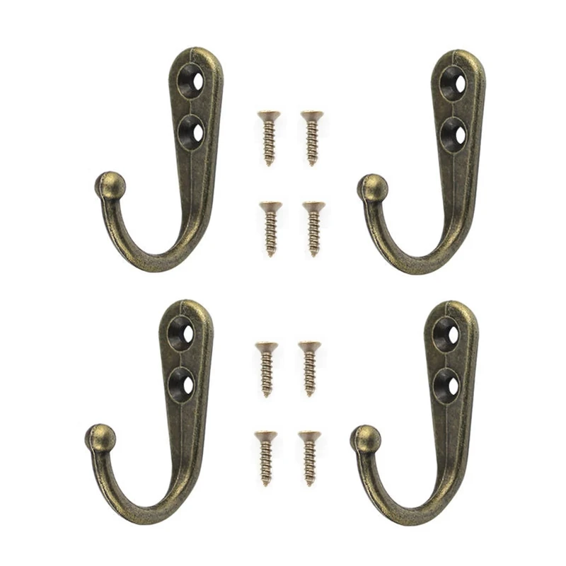 Yesmin 4 PCS Wall Mounted Hooks,Coat Hooks Retro Door Robe Hook for Hanging Towel Clothes Hat Key Single Metal Hook Cloth Hanger for in Bedroom Bathroom Kitchen Cupboard (with 8 Pcs Screws)-Bronze