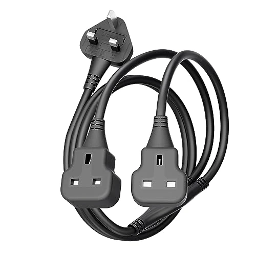 2 Gang Extension Lead 1m Outdoor Double Sockets Travel Power Cord Black Heavy Duty 13 Amp Plug Extension Cable