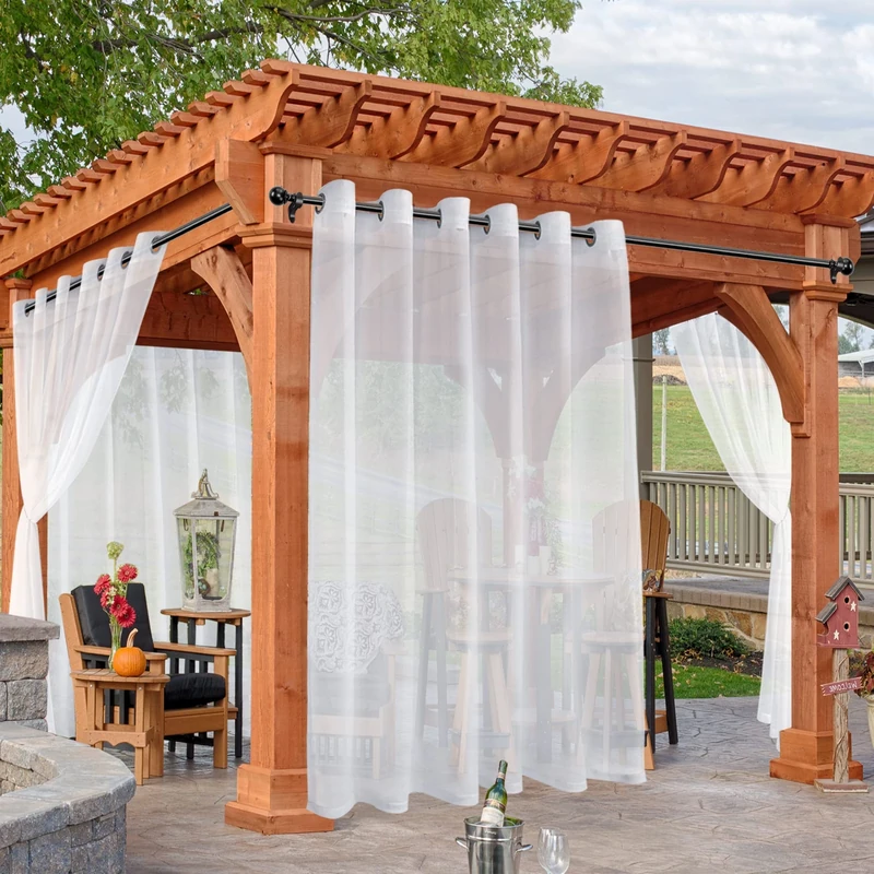 HolidayIdeas White Sheer Curtains for Patio, 4 Panels - 100 x 95 Inch Extra Wide Voile Outside Light Filtering Grommet Drapes Front Porch, Gazebo, Pergola, Backyard, (VR-4P-10095-White)