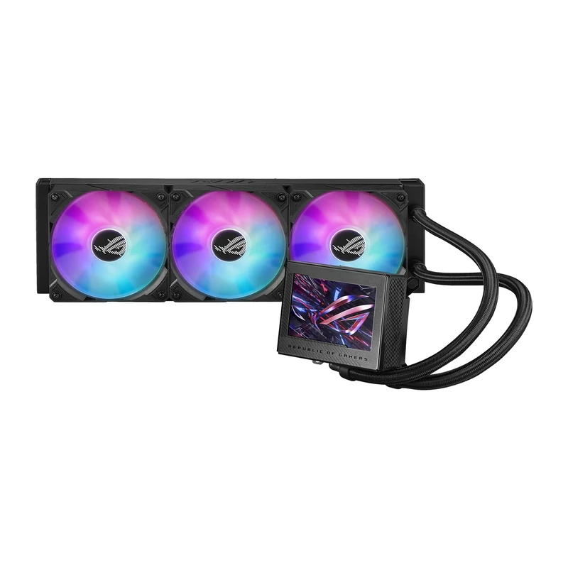 ASUS ROG Ryujin III 360 ARGB all in one liquid CPU cooler with 3.5" LCD, Asetek 8th gen pump, pump embedded fan and 3x ROG 120mm radiator magnetic daisy chainable ARGB fans