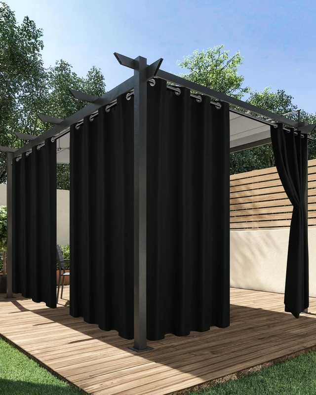 HolidayIdeas Outdoor Curtains for Patio Waterproof 4 Pcs 54x120 Inch Black