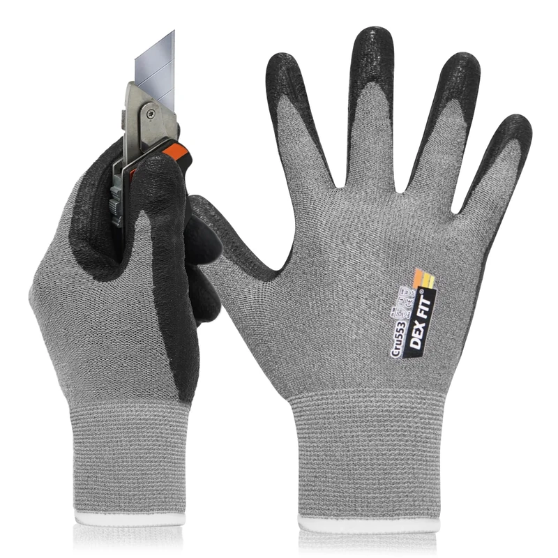 DEX FIT Level 5 Cut Resistant Gloves Cru553 Prime, 3D-Comfort Fit, Firm Grip, Thin & Lightweight, Touch-Screen Compatible, Durable, Breathable & Cool, Machine Washable; Grey XL (10) 1 Pair