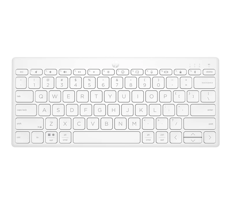 HP 350 Compact Bluetooth Keyboard | White | Connect up to 3 Devices via Bluetooth 5.2 | Multi-OS with SMART Shortcuts | Dictation and Emoji Keys | 2 Years Battery | Made from 60% Recycled Materials