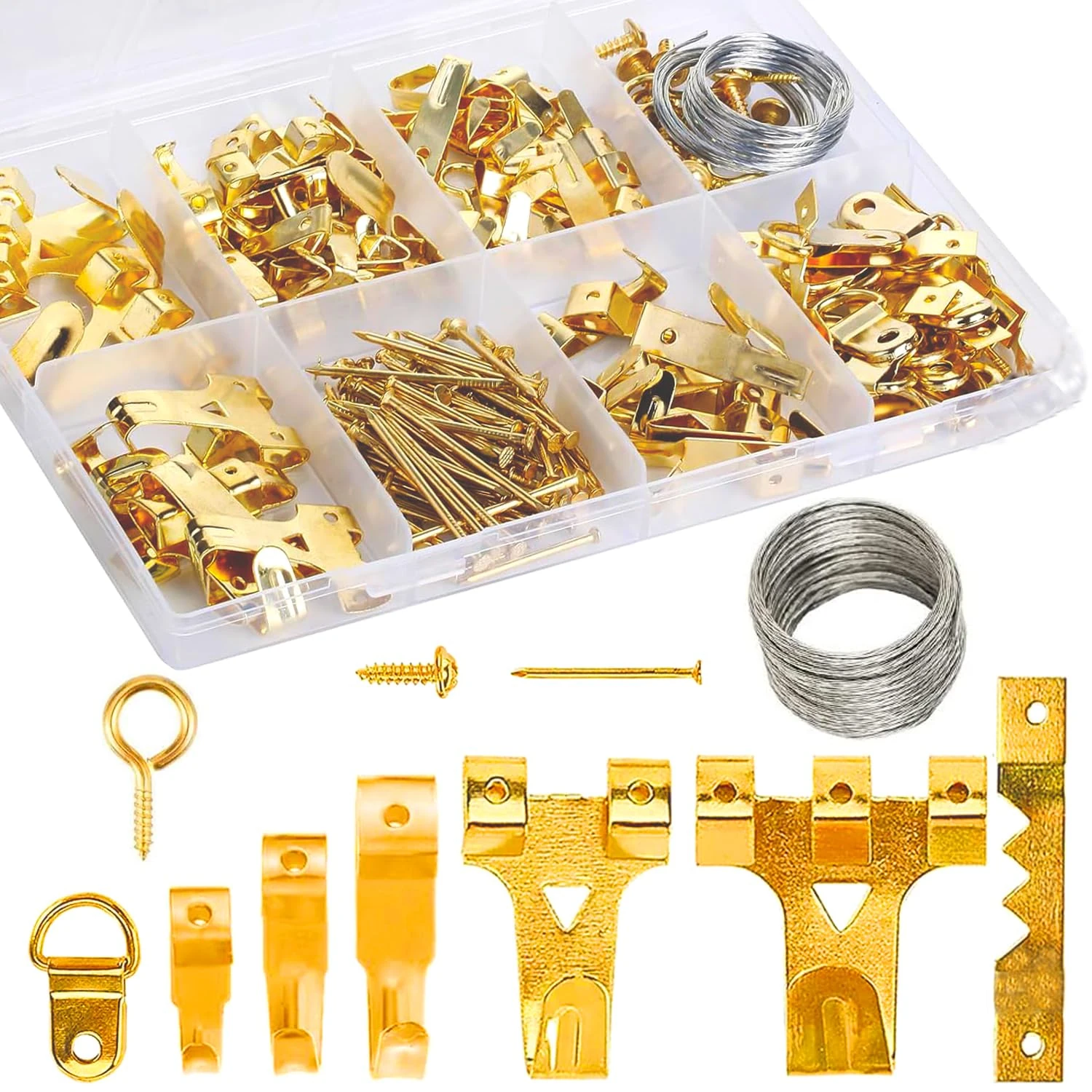 Picture Hooks Hanging Hooks kit,Picture Hooks Heavy Duty Frame Heavy Hanger with Nails. (Gold-250Pcs)