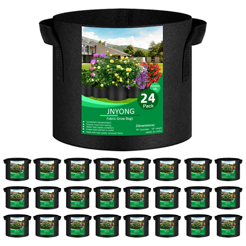 JNYONG 10 Gallon Grow Bags (24 Pack) - Non-Woven Fabric