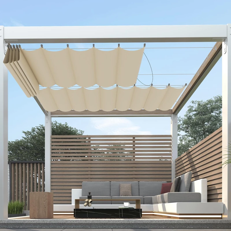 FLORALEAF 3'×16' Pergola Shade Cover Waterproof Retractable Pergola Replacement Canopy Slide Shade Sail with Cable Hardware for Outdoor Patio Porch Garage Deck Backyard Awning