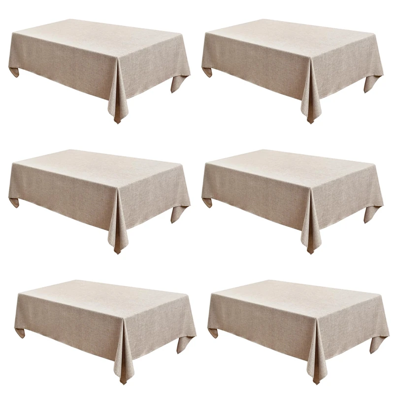 Fitable Nature Faux Linen Tablecloths Rectangle 60 x 84 Inch - 6 Pack Neutral Table Clothes for 4 Foot Tables, Wrinkle-Proof Faux Burlap Table Covers for Dining, Farmhouse, Outdoor Picnic, Camping