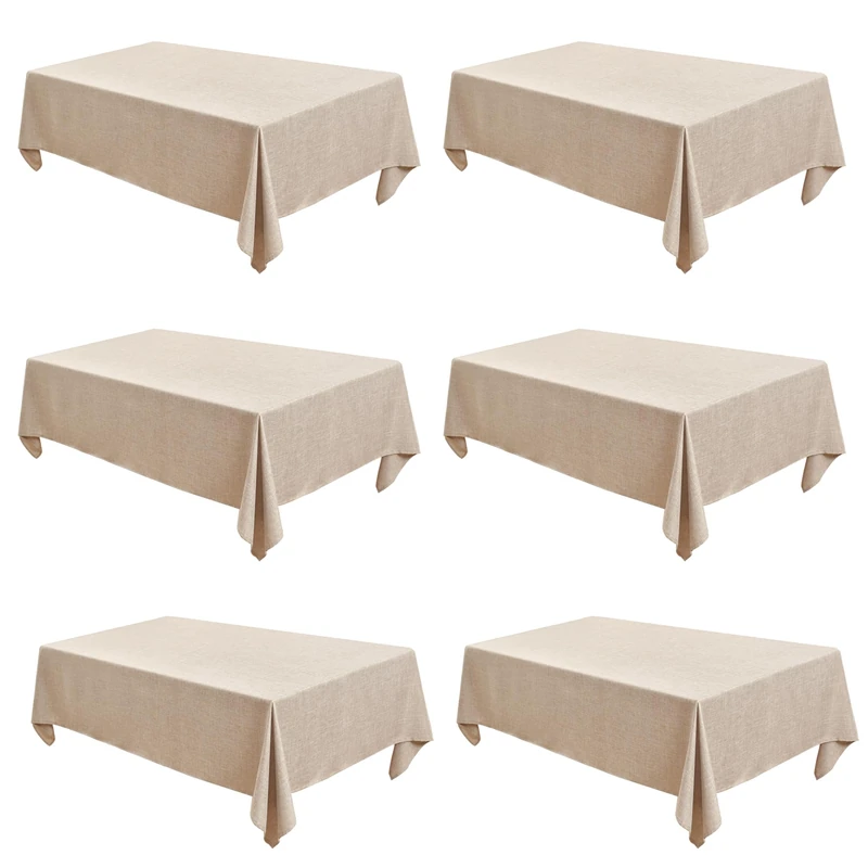 Fitable Beige Faux Linen Tablecloths Rectangle 60 x 84 Inch - 6 Pack Neutral Table Clothes for 4 Foot Tables, Wrinkle-Proof Faux Burlap Table Covers for Dining, Farmhouse, Outdoor Picnic, Camping