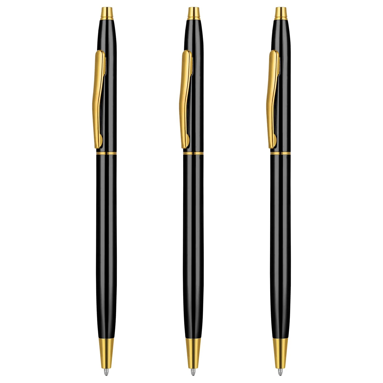 Molain Metal Ballpoint Pens, 3 Pack Slim Stainless Steel Metallic Retractable Pens Black Ink Gold Pen Nice Gift for Business Office Students Teachers Wedding Christmas (Black) 545867-SALZZ-C