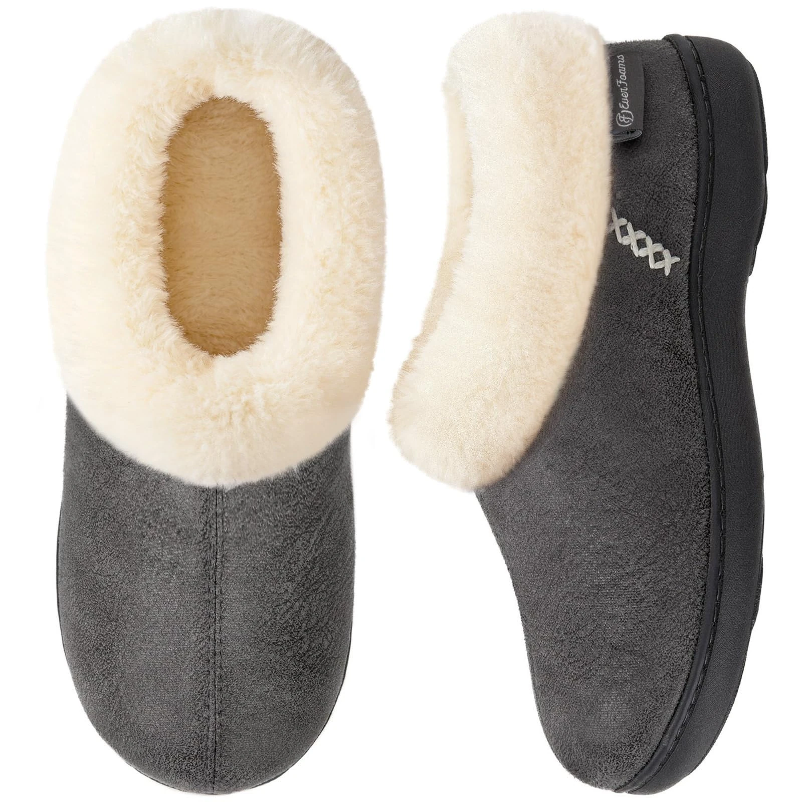 EverFoams Ladies' Micro Suede Memory Foam Slippers Dark Grey,3-4 UK