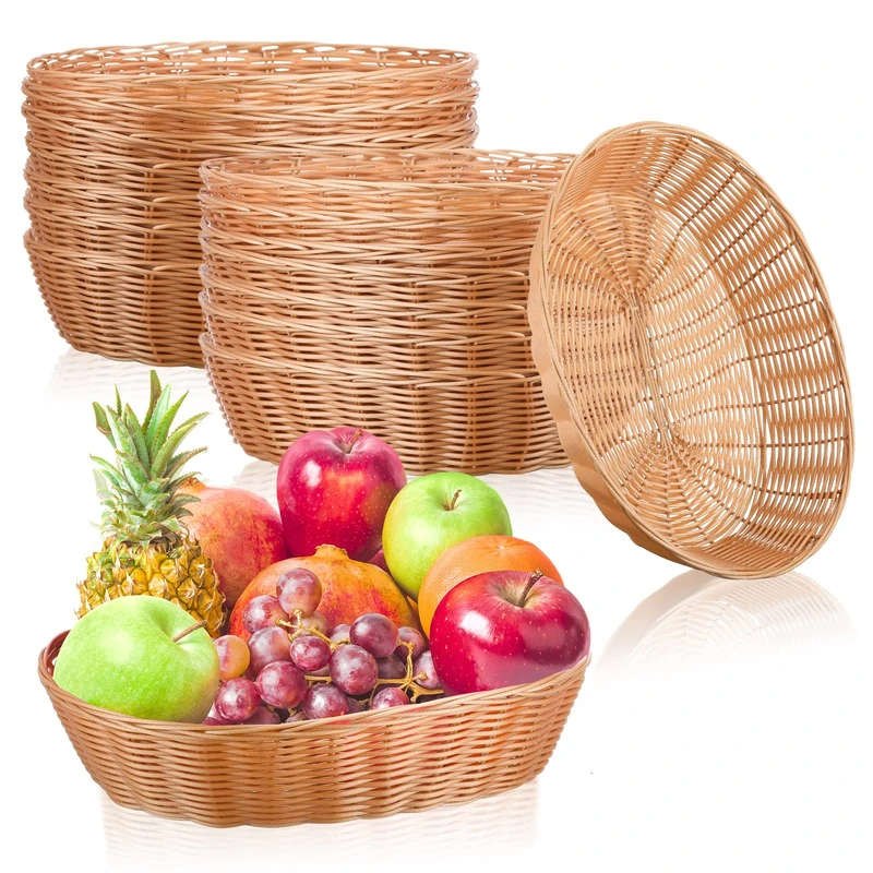 Mumufy 24 Pcs Bread Baskets for Gifts Empty Plastic Oval Basket Woven Gift Baskets Empty Food Storage Basket 12.6 x 9.5 x 3.2 Inch Fruit Vegetables Food Serving Basket for Home Kitchen Restaurant
