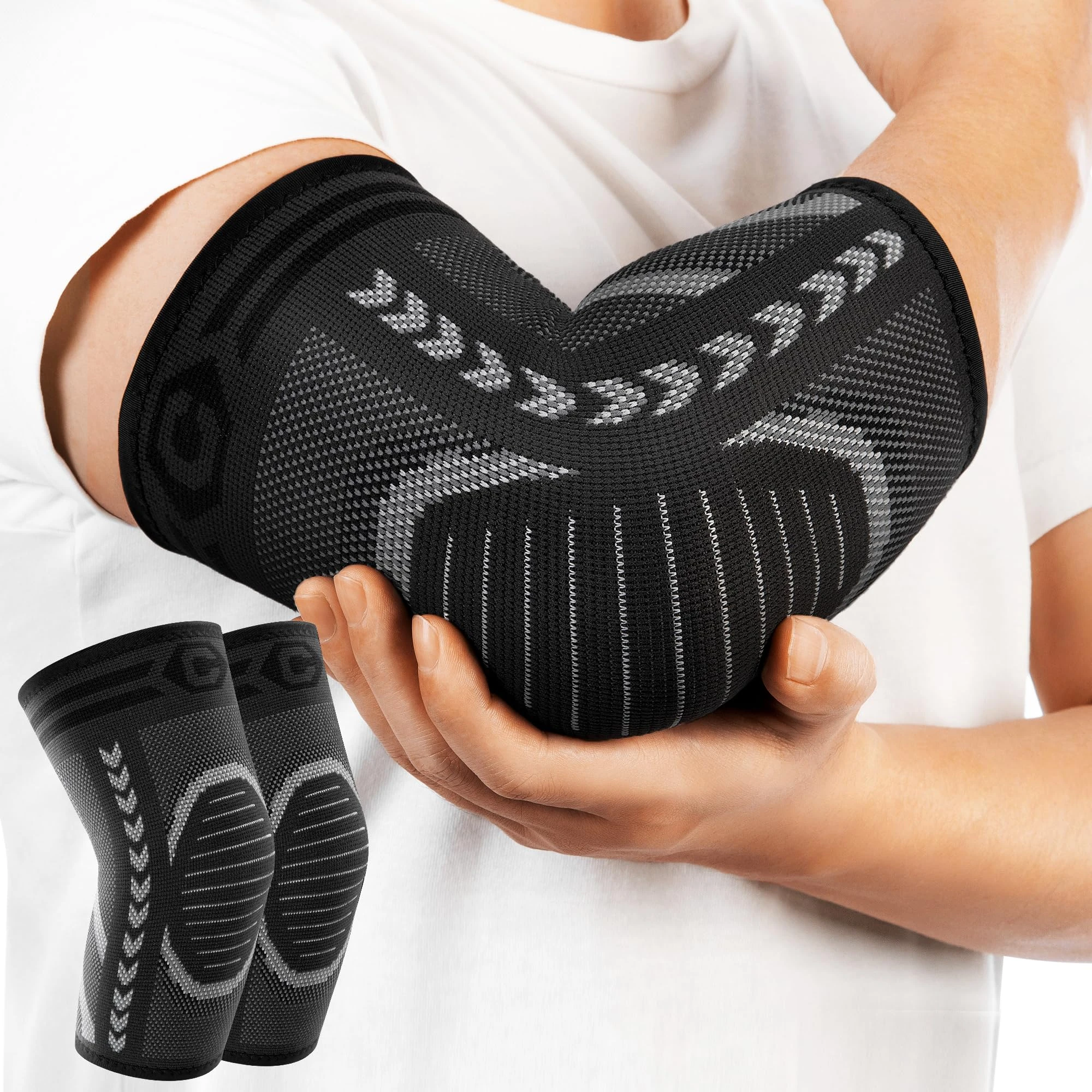 CAMBIVO Elbow Support for Men & Women 2 Pack, Tennis Elbow Sleeves for Weightlifting, Arm Compression Sleeves Elbow Brace for Tennis/Golfers Elbow, Sports Protection