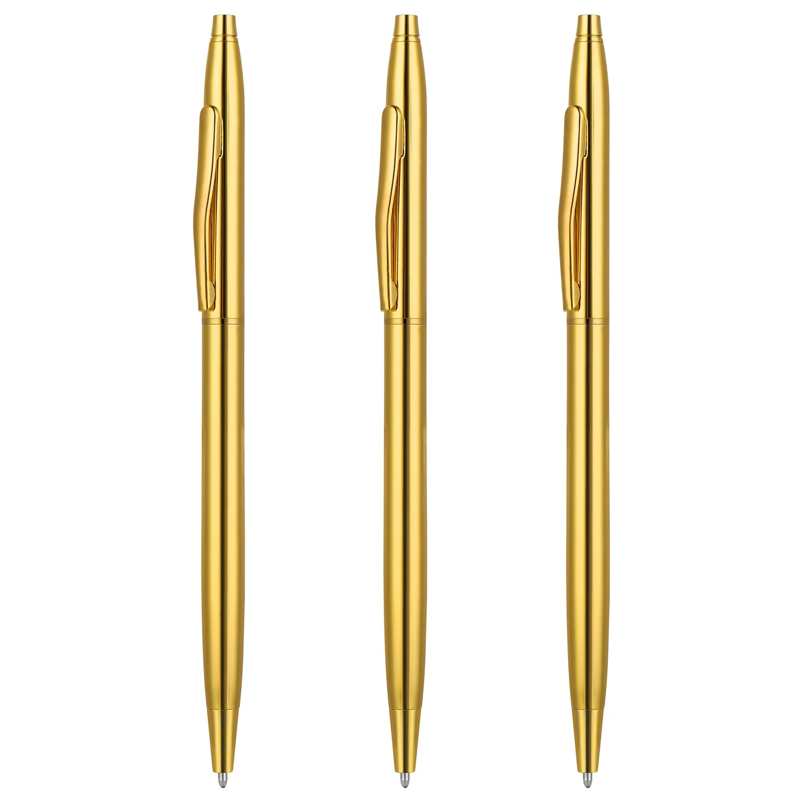 Molain Metal Ballpoint Pens, 3 Pack Slim Stainless Steel Metallic Retractable Pens Black Ink Gold Pen Nice Gift for Business Office Students Teachers Wedding Christmas (Gold) (545867-SALZZ-C)