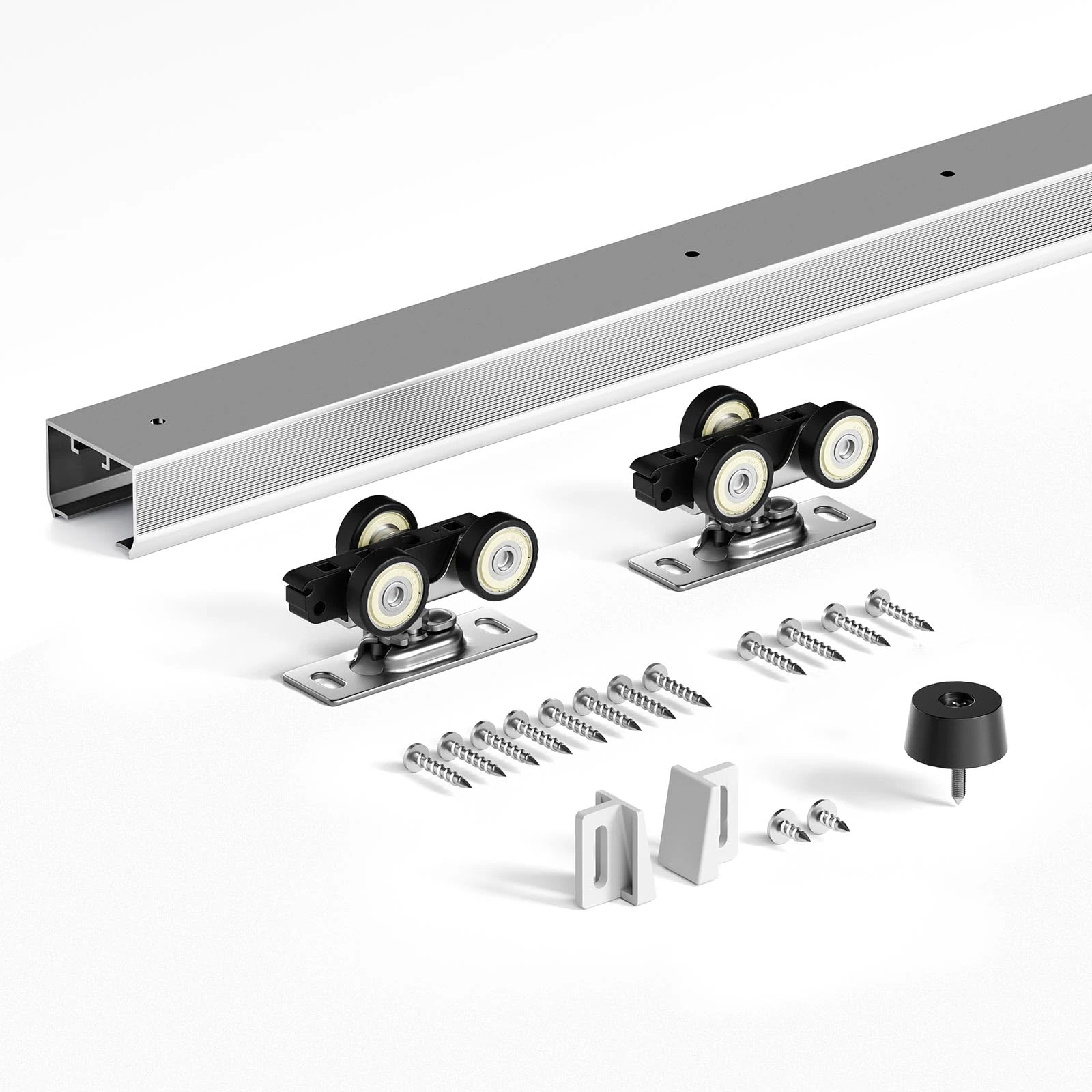 FINOSEN 5FT Commercial Grade Sliding Pocket Door Hardware Track Kit,Top Mount,Heavy Duty,Smoothly and Quite,Easy to install,Aluminum(Door is not Included)