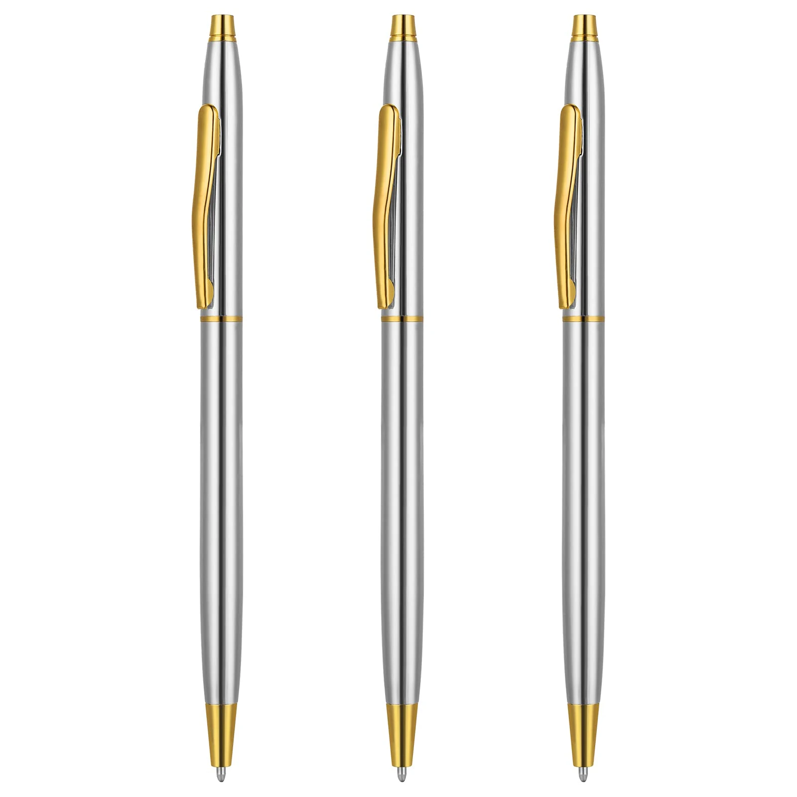 Molain Metal Ballpoint Pens, 3 Pack Slim Stainless Steel Metallic Retractable Pens Black Ink Gold Pen Nice Gift for Business Office Students Teachers Wedding Christmas (Silver), 545867-SALZZ-C