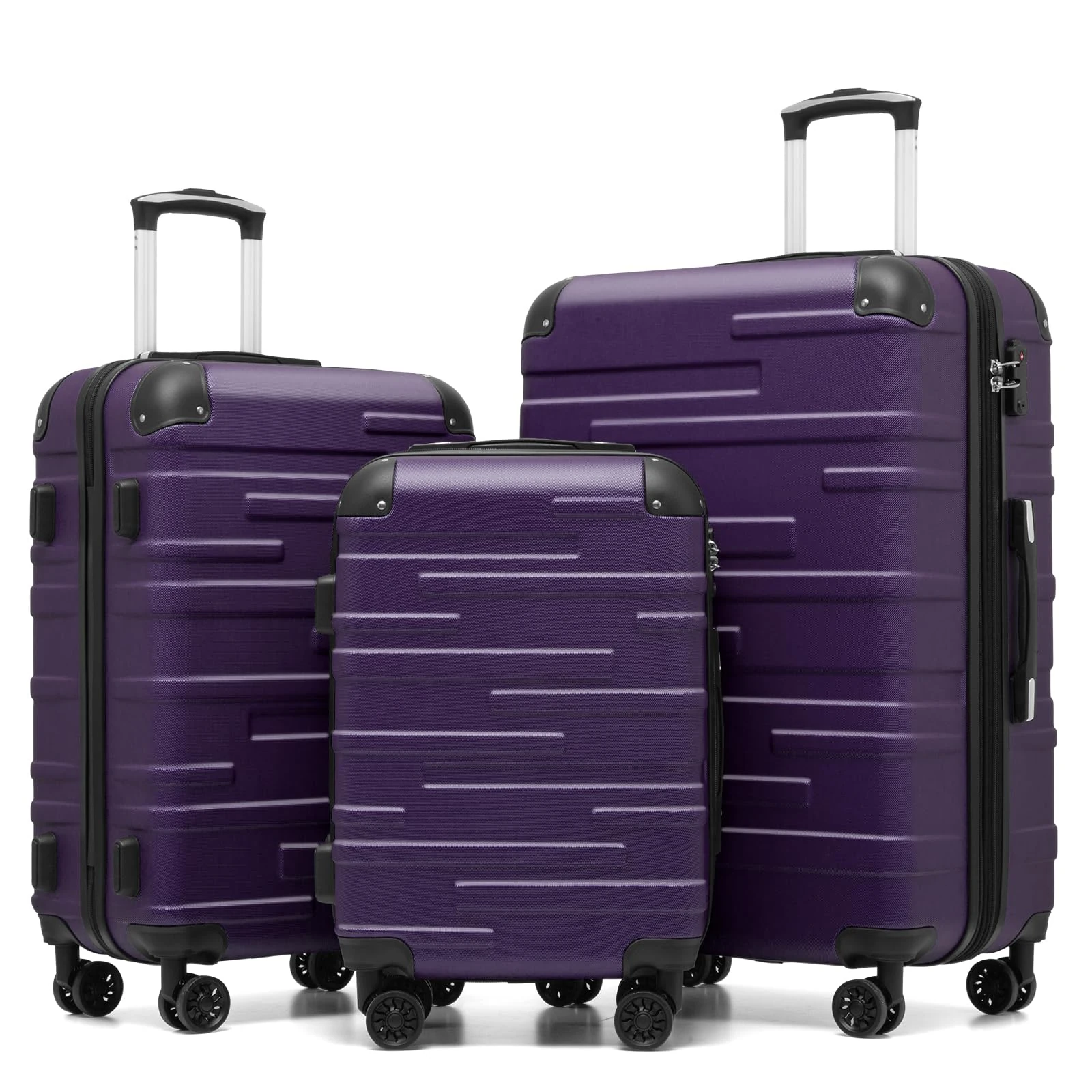 COOLIFE Hard Shell Suitcase with TSA Lock and 4 Spinner Wheels Lightweight Durable (Grayish Purple, 3 Pcs Set)