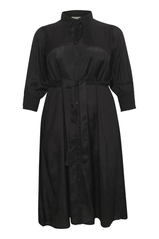 Kaffe Curve Women's Plus-Size Midi Dress with Sleeves Waist Belt Pockets, Black Deep, 24/Big - Image 1