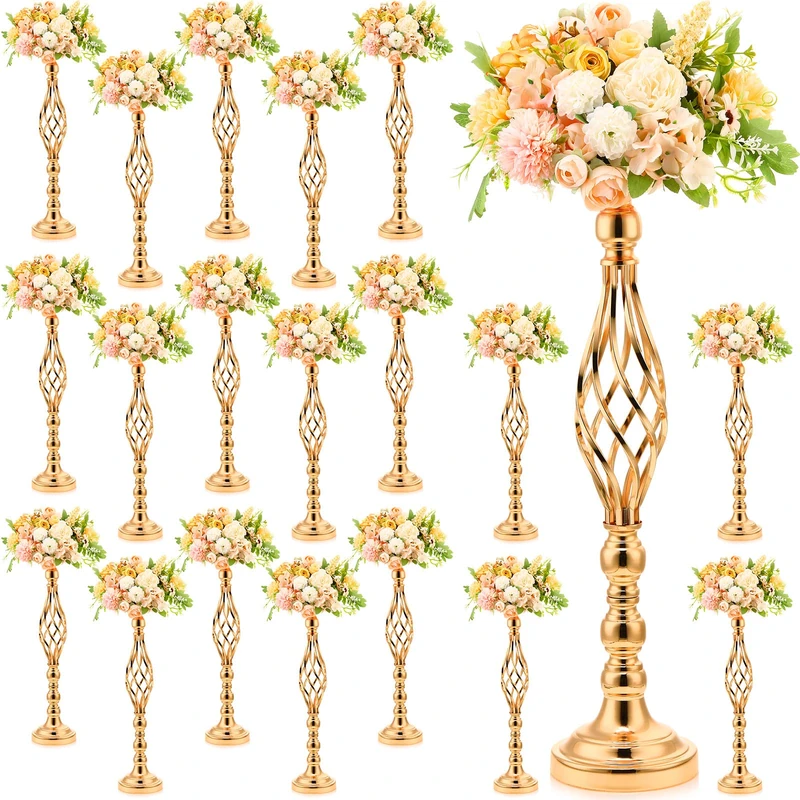 20 Pcs Metal Flower Arrangement Stand Wedding Flower Centerpieces Stand Elegant Metal Flower Vase Candelabra Candle Holder for Wedding Reception Table Decor Party Hotel Home Decor (Large, Gold)