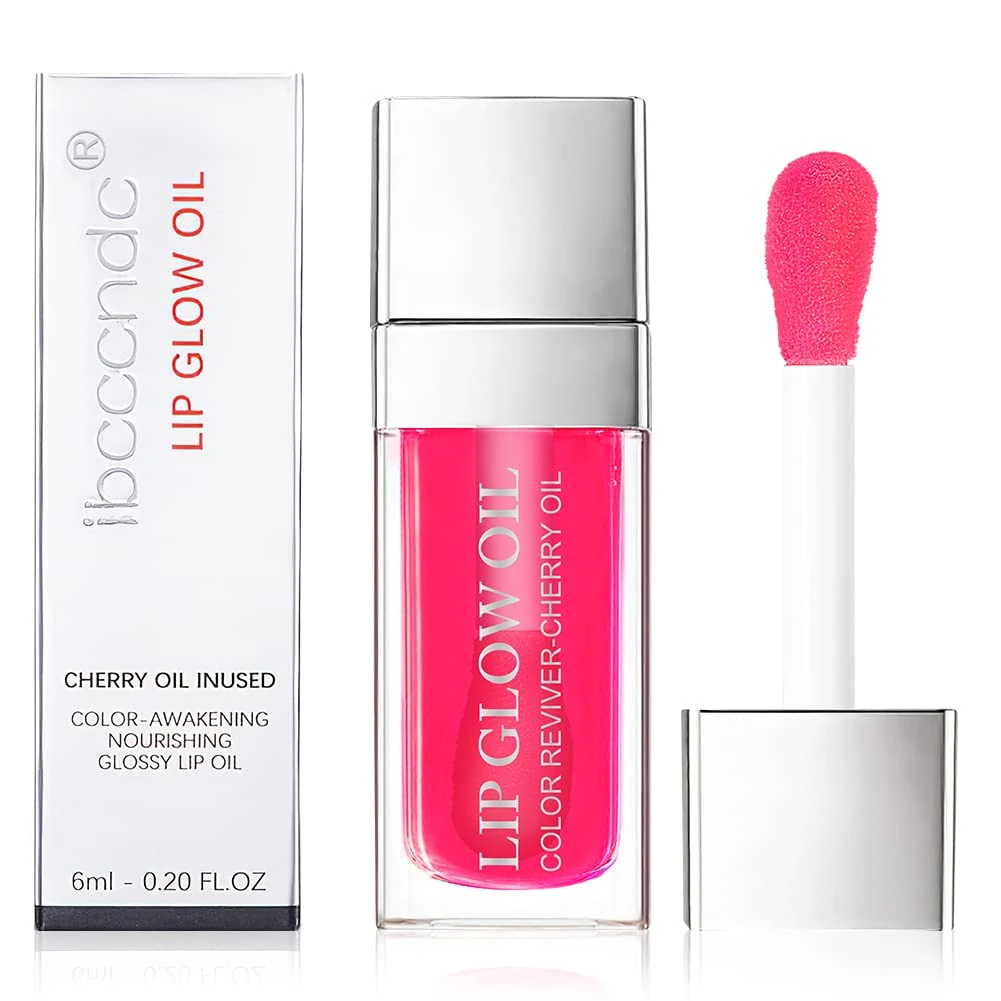 AOOWU Plumping Lip Oil Tinted, Moisturizing Long Lasting Nourishing Lip, Hydrating Gloss Tint Lipstick for Women, Glitter Shine Liquid Lipstick, Glaze Makeup Cosmetic, 015 - Cherry red, Pack of 1