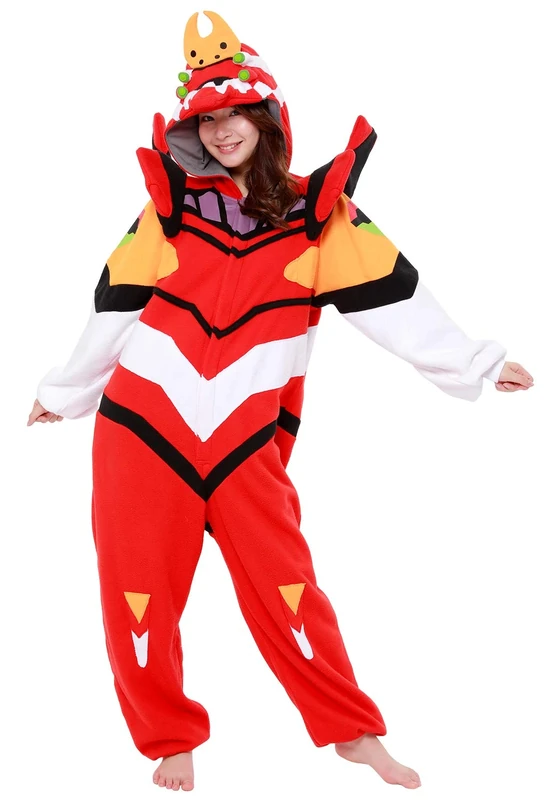 SAZAC Kigurumi - Evangelion Unit-02 - Eva-02 - Onesie Jumpsuit Halloween Costume - Adult Red, Red, Adult One-Size-Fits-All
