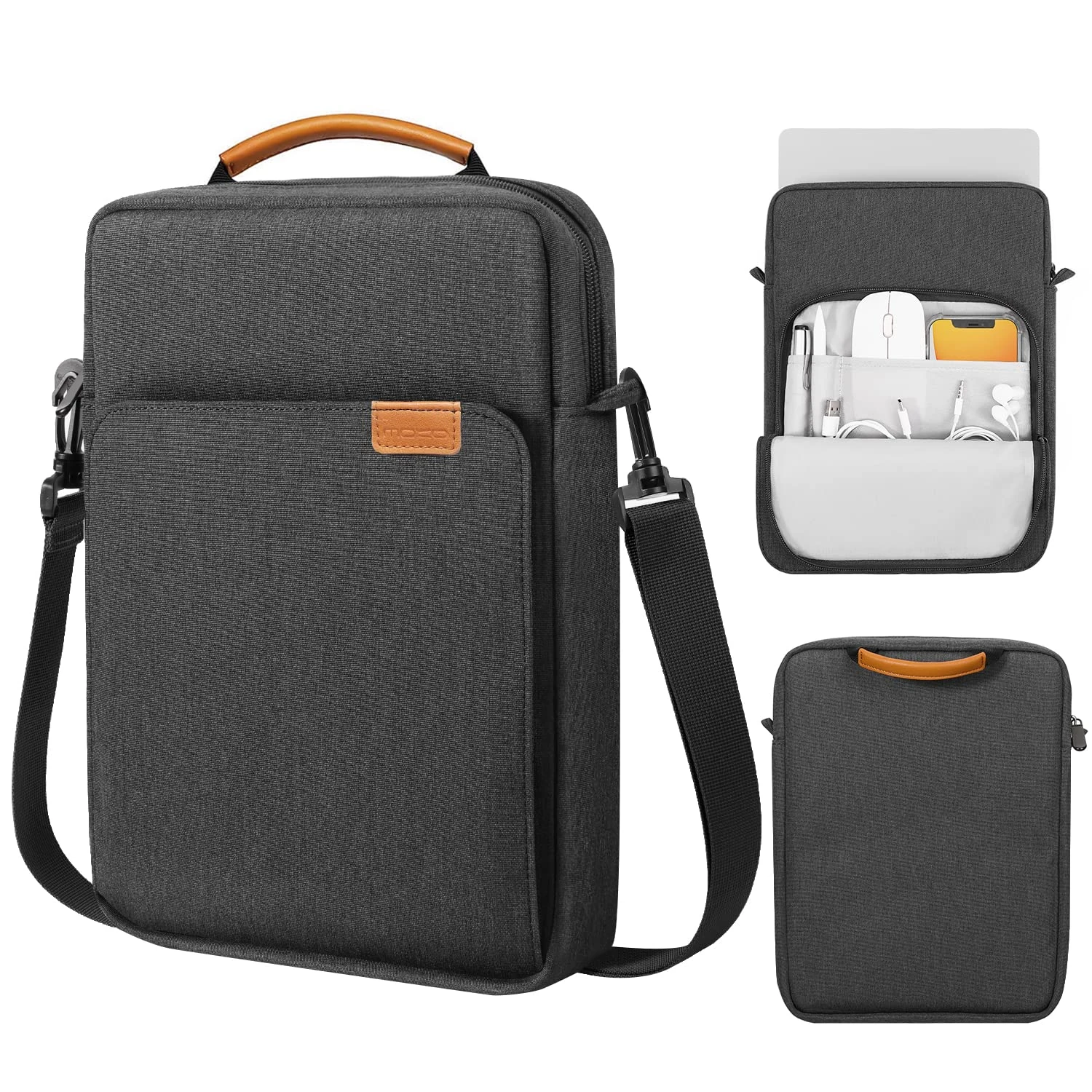 MoKo 13.3-14 Inch Laptop Sleeve Bag Fits MacBook Pro M3/M2 14" 2023, MacBook Pro 13" M2, Air 13.6 M3/M2,Tab S8 Ultra 14.6,Handle Carrying Case with Shoulder Strap, Black & Gray