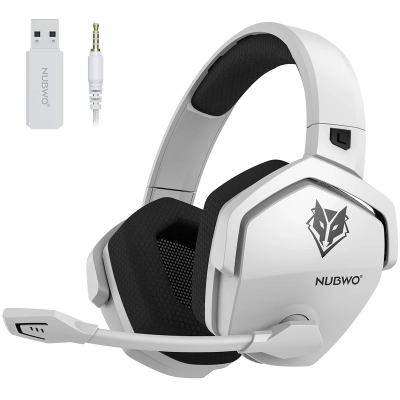 NUBWO Wireless Gaming Headset with Mic for Ps5 Ps4 PC, Zero Interference, 100-Hour Battery All-Day Play, 23ms Sync for Fortnite & Call of Duty/FPS Gamers, Triple Mode All Devices Compatible - White
