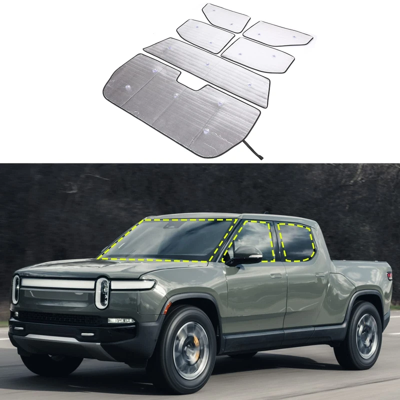 Former Windshield Sun Shade ，for Sunshade Foldable， for RIVIAN R1T Truck 2022 2023 Sun Visor Protector Blocks UV Rays ，Keep Your Car Cooler (6 Pieces)