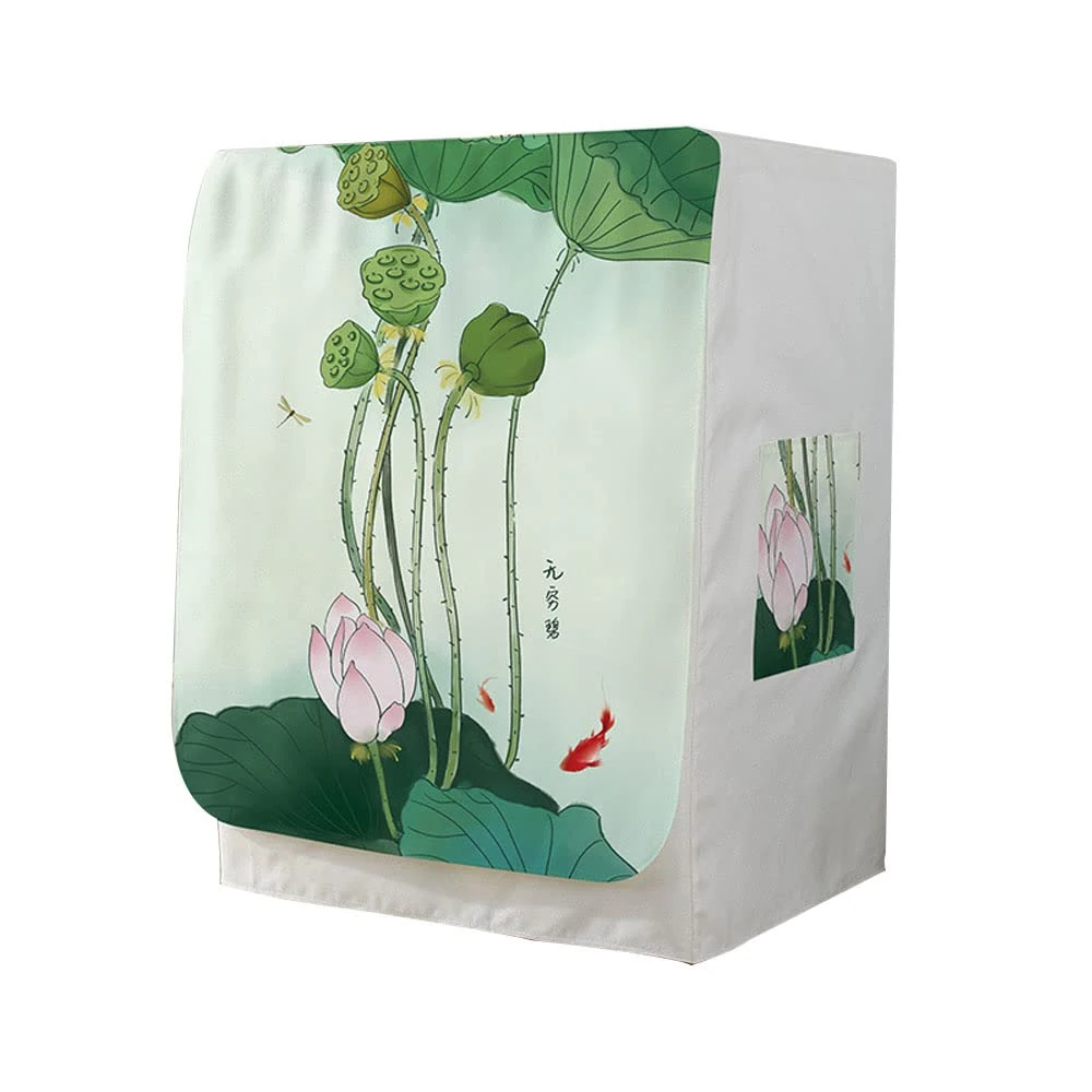 Odot Washer Dustproof Cover Front Load, Washing Machine Dryer Protector Sunscreen Waterproof Tumble Dryer Case Protective Cover for Most Front Loadi (Lotus Pond 1,S-capacity 5-7kg)