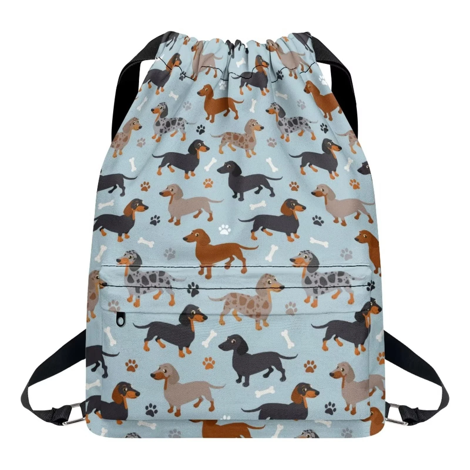 Dolyues Dachshund Backpack for Girl Boy Zipper Pocket Drawstring Gym Bag Multi Functional Cinch Bagpack with Zipper Pocket, Cute String Bags