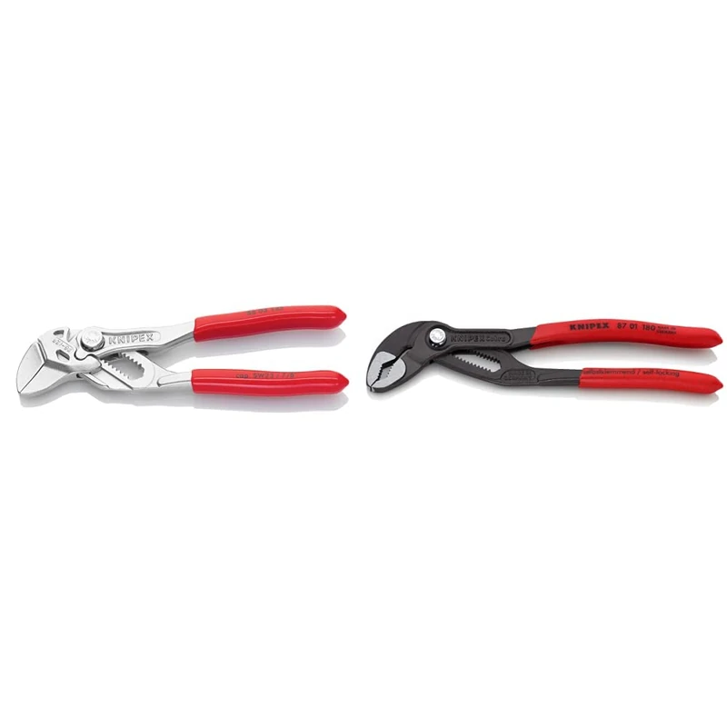 Knipex Mini Pliers Wrench Pliers and a Wrench in a Single Tool Chrome-Plated & Cobra® High-Tech Water Pump Pliers Grey atramentized