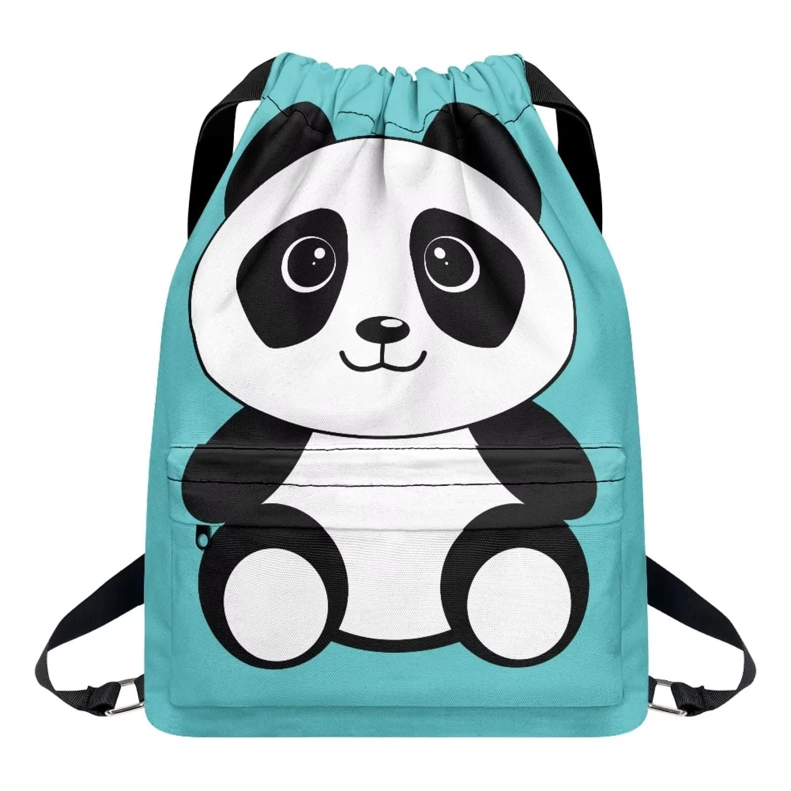 Dolyues Panda Drawstring Bags Gym Sport Portable Backpack with Zipper Pocket for Girl Boy School Softpack Waterproof Swimming Bagpack, Blue, Yoga Gymsack