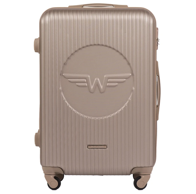 Wings Spacious Cabin Trolley - Lightweight Aircraft Case - Luxury and Modern Suitcase with Two-Stage Telescopic Handle and Combination Lock, Champagner, M, Case