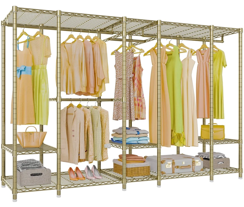 VIPEK V50i Extra Large Portable Closet Rack Bedroom Armoire Freestanding Wardrobe Closet, Heavy Duty Clothes Rack Multi-Functional Metal Clothing Rack for Hanging Clothes, Max Load 1100lbs, Gold