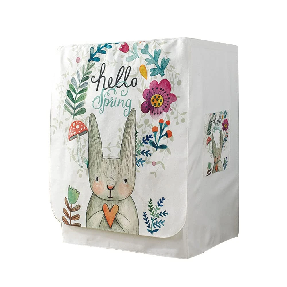 Odot Washer Dustproof Cover Front Load, Washing Machine Dryer Protector Sunscreen Waterproof Tumble Dryer Case Protective Cover for Most Front Loadi (spring bunny,L-capacity 9-12kg)