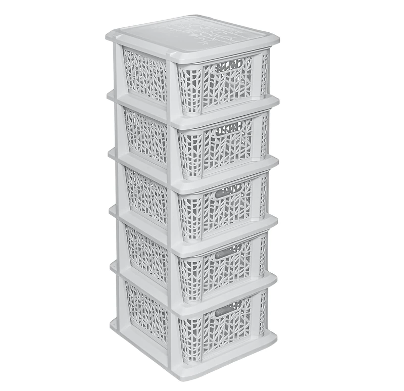 BranQ - Home essential Universal Multifunctional Bamboo Design Shelf - BPA Free Plastic - 5 Baskets - Cream