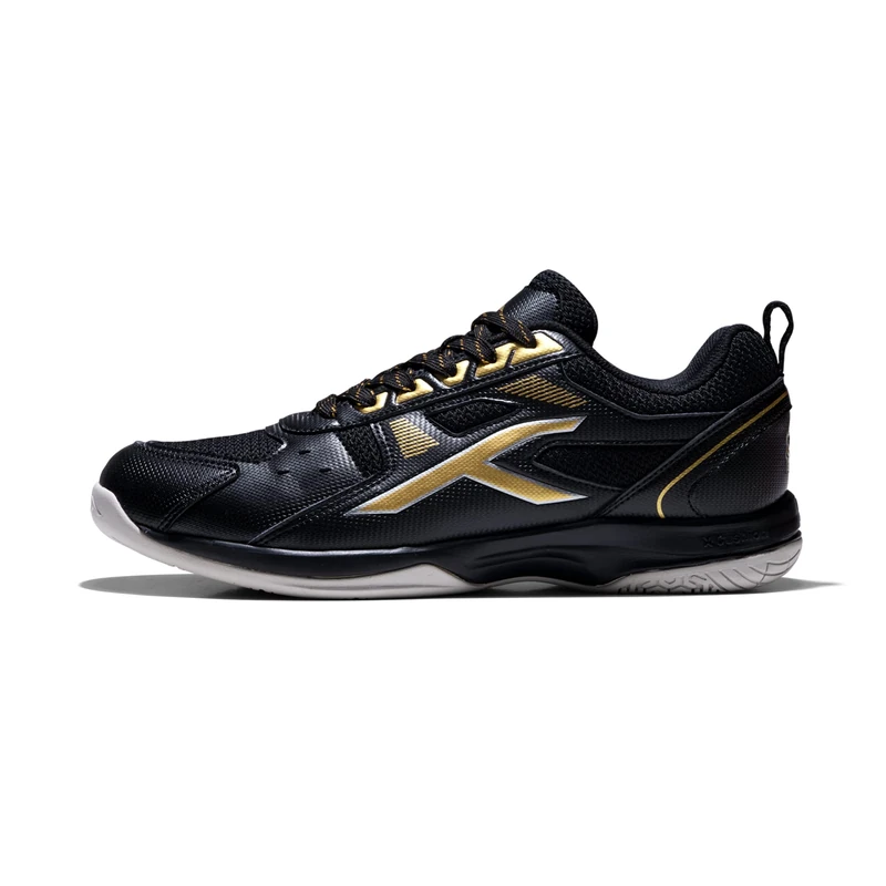 HUNDRED Raze Non-Marking Professional Badminton Shoes | Material Upper: Polyester, Sole: Rubber | Suitable for Indoor Tennis/Squash/Basketball & Padel Black Gold