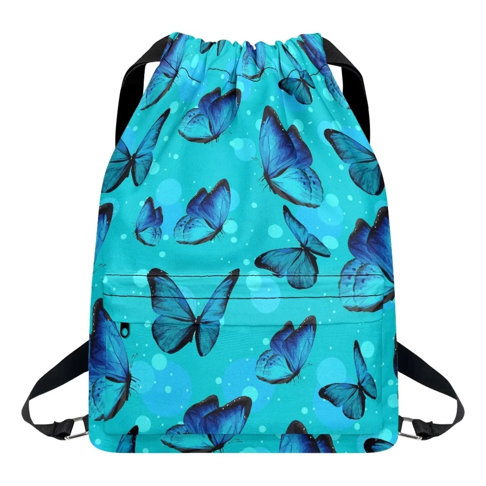 Dolyues Turquoise Bubble Butterfly Backpack for Women Girl, Blue, Yoga Softpack with Zipper Pocket Large Swimming Bagpack