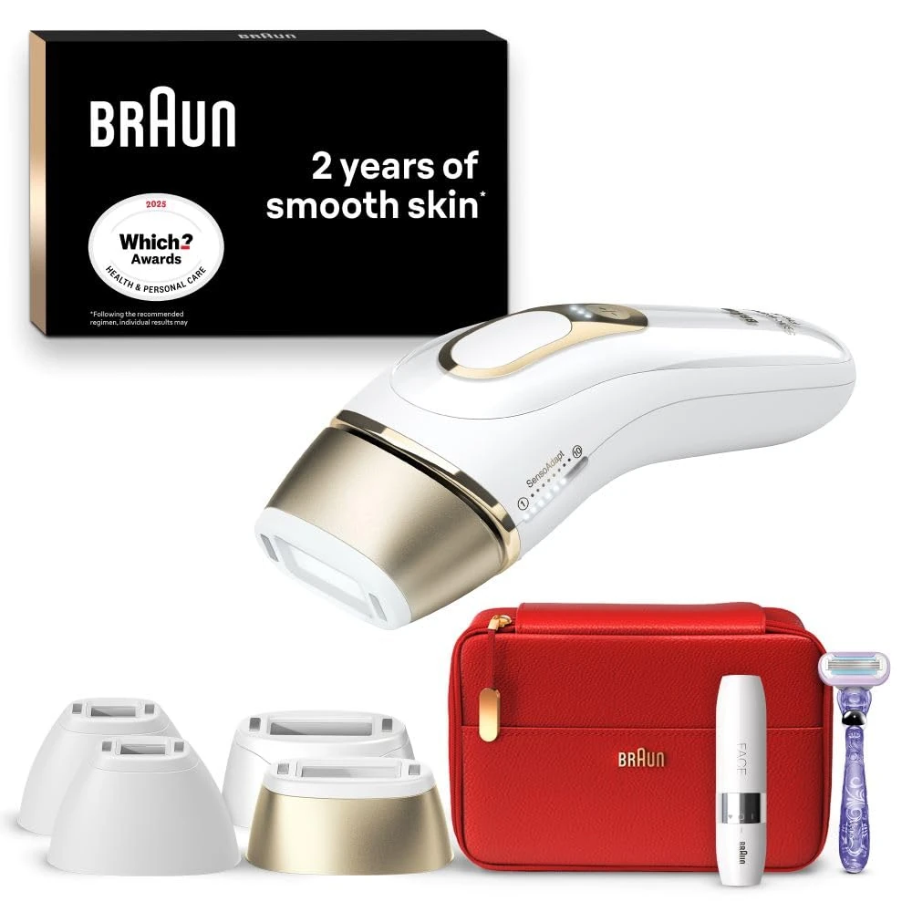 Braun Silk·Expert Pro 5 PL5387 Latest Generation IPL, Visible Hair Removal, White&Gold & Braun Face Mini Hair Remover FS1000
