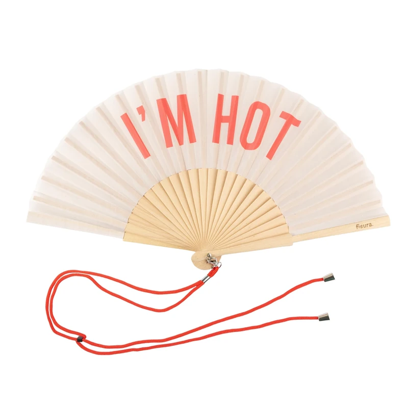 Fisura Folding Fan - Funny Wooden Im Hot Beige & Red Hanger Included