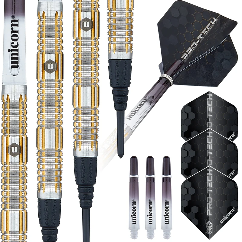 Unicorn Soft Tip Darts Set | Pro-Tech Style 4 | 70% Natural Tungsten Barrels with Golden Accents | Epic Tips | 18 g