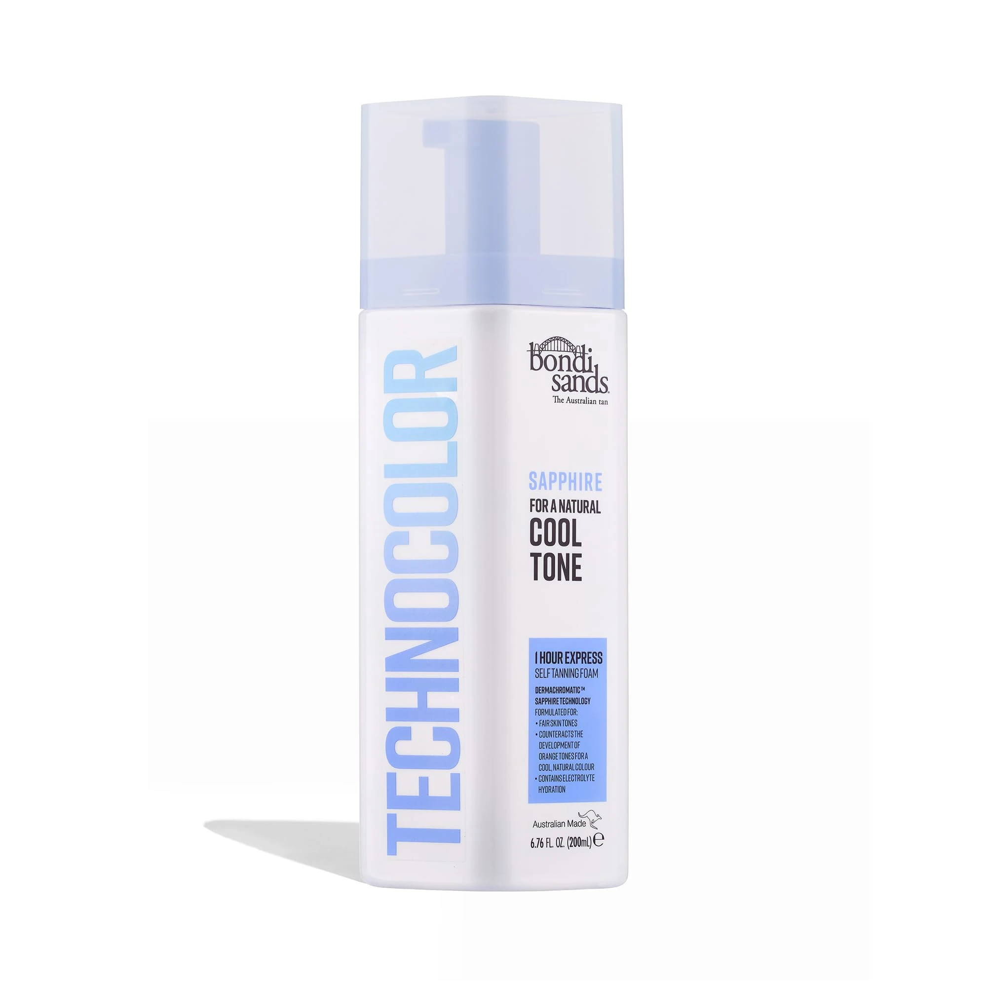 Bondi Sands Technocolor 1-Hour Express Sapphire Self-Tanning Foam Easy Application, Streak Free Fake Tan - Fast-Acting Body Tan for Natural-Looking Glow (200ml)