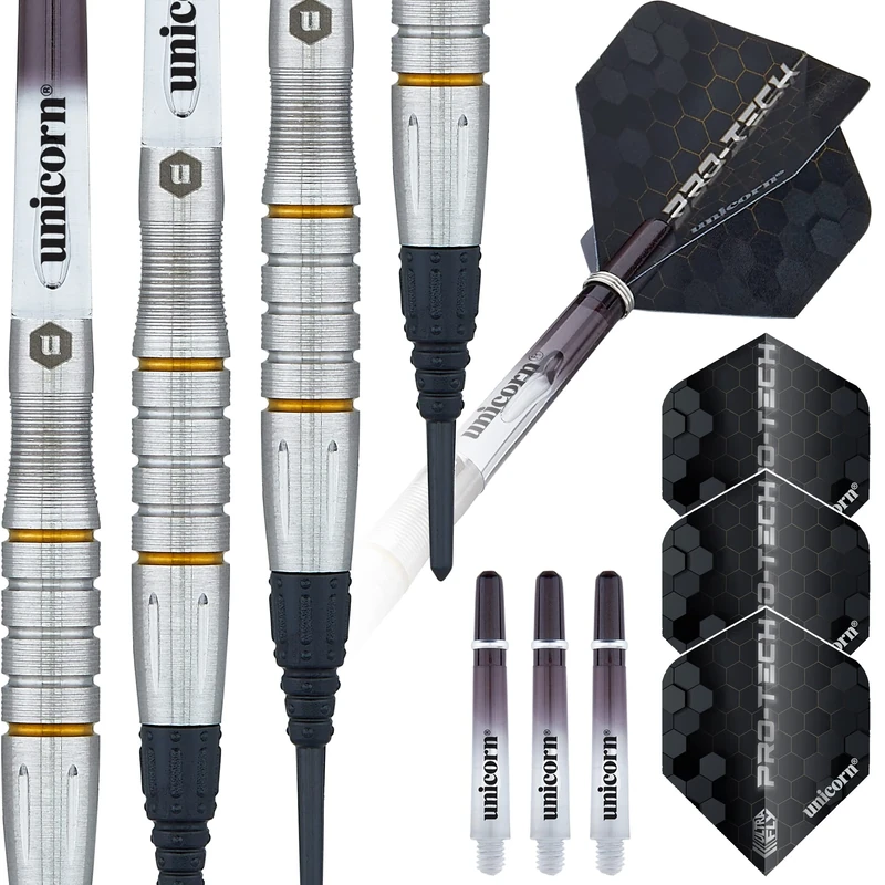 Unicorn Soft Tip Darts Set | Pro-Tech Style 5 | 70% Natural Tungsten Barrels with Golden Accents | Epic Tips | 20 g