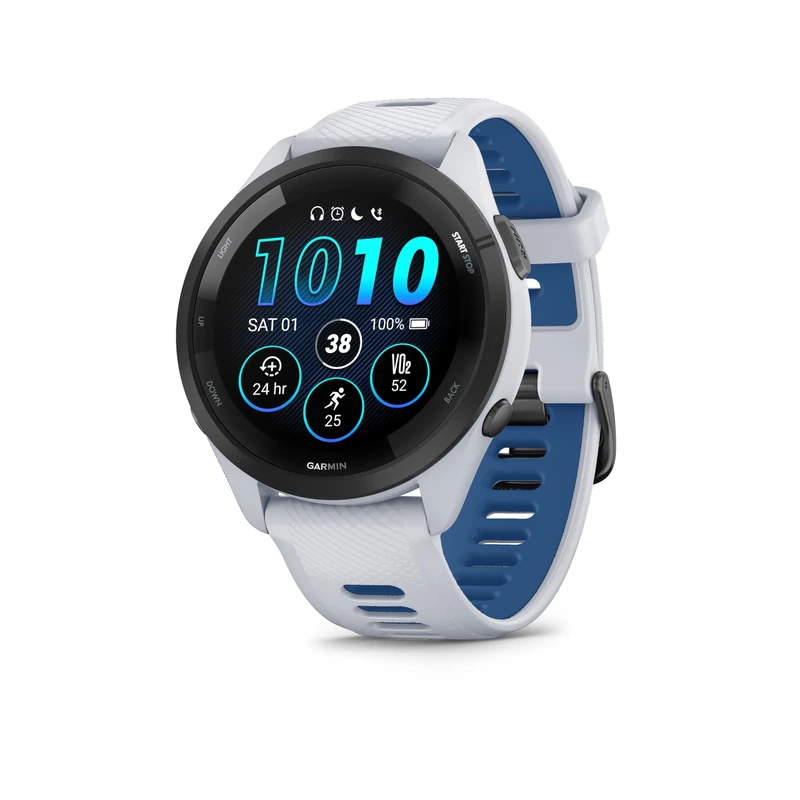 Garmin Forerunner 265 GPS 46mm Running Smartwatch, AMOLED Touchscreen, Advanced Training & Insights, Training & HRV Status, Safety & Tracking Features, Music, up to 13 days Battery Life, Whitestone