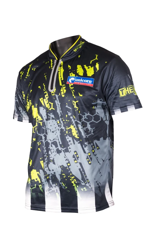 Unicorn Darts Shirt | Authentic Callan 'The Riot' Rydz | Breathable Polyester & Non-Stitch Zip | Black & Yellow | Large | To fit chest 41-43 inches