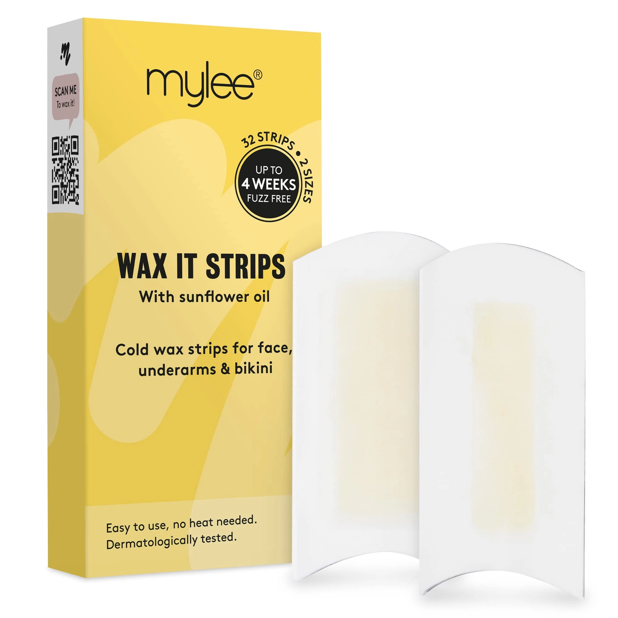 MYLEE Wax It Cold Wax Strips For Easy and Natural Hair Removal – 32 Cold Strips - Perfect for Face, Body, Legs, Armpit, and Bikini, Body Epilator Strips, Suitable for Men and Women, All Skin Types
